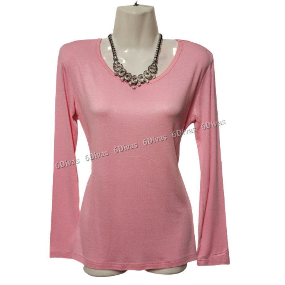 Womens Pink Top Basic Blouse Yoga Top Long-Sleeve T-Shirt Casual Summer Tees NEW